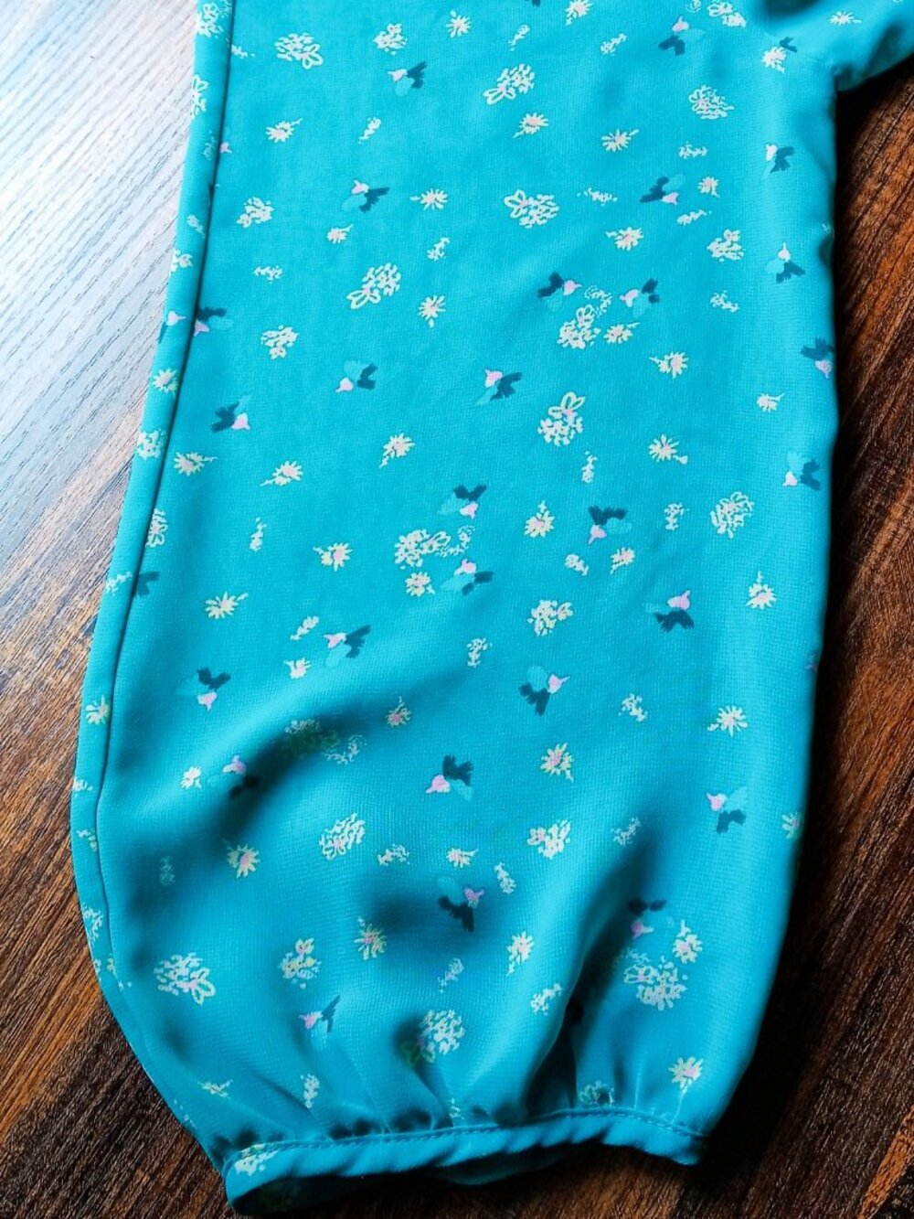 LC Lauren Conrad Women's Sz L Turquoise Blue Floral Semi-Sheer Blouse 3/4 Sleeve - Picture 10 of 15